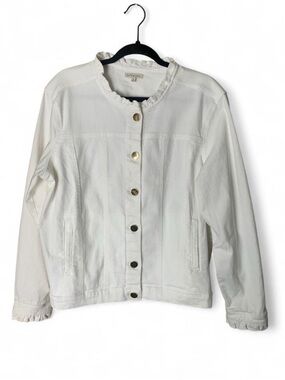 Caslon White Ruffle-Trim Button Front Jean Jacket